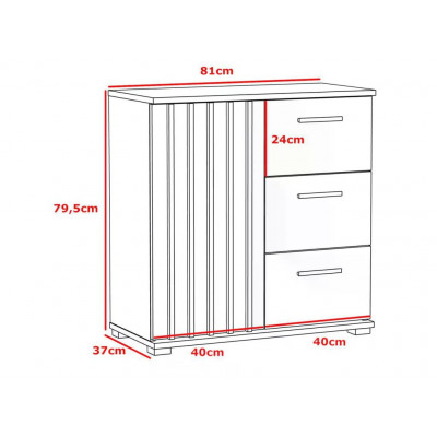 Dubová komoda 80 cm so zásuvkami a úchytkami