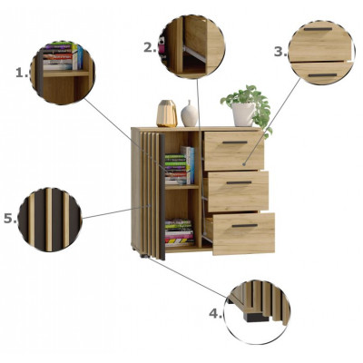 Dubová komoda 80 cm so zásuvkami a úchytkami
