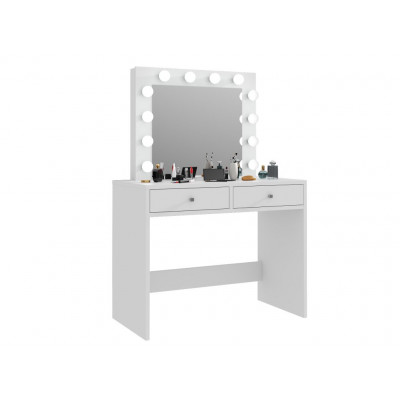 Toaletný stolík so zrkadlom 12 LED biely, 2 zásuvky na make-