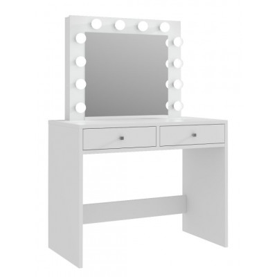 Toaletný stolík so zrkadlom 12 LED biely, 2 zásuvky na make-