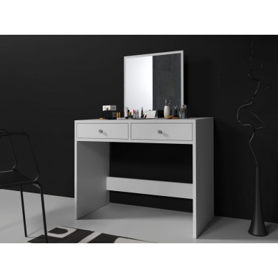 Biely toaletný stolík s kozmetickým zrkadlom, 2 zásuvky