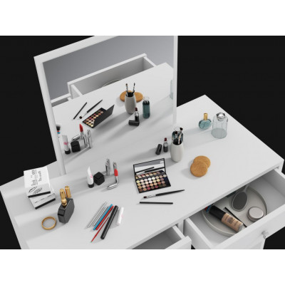 Biely toaletný stolík s kozmetickým zrkadlom, 2 zásuvky