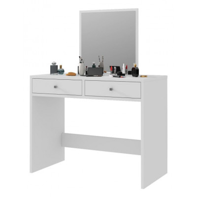 Biely toaletný stolík s kozmetickým zrkadlom, 2 zásuvky