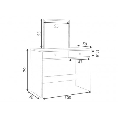 Biely toaletný stolík s kozmetickým zrkadlom, 2 zásuvky