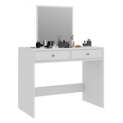 Biely toaletný stolík s kozmetickým zrkadlom, 2 zásuvky