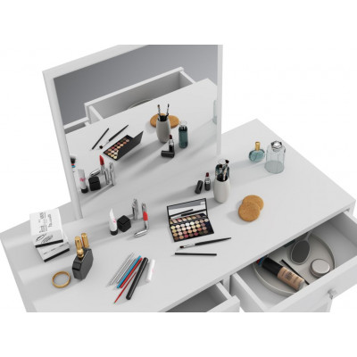 Biely toaletný stolík s kozmetickým zrkadlom, 2 zásuvky