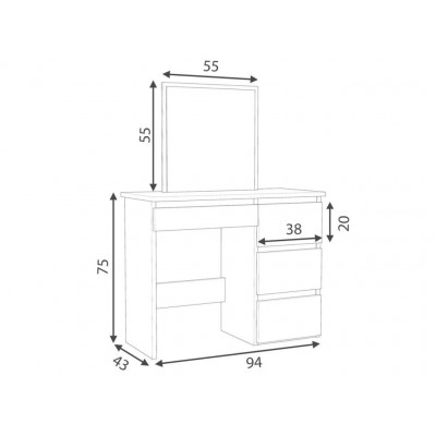Toaletný stolík so zrkadlom a zásuvkami dub sonoma