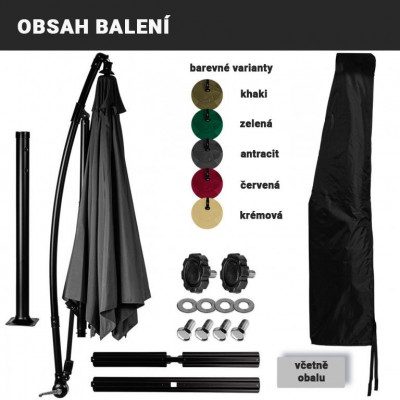 STILISTA záhradný slnečník s kľučkou 3,5 m, khaki + LED