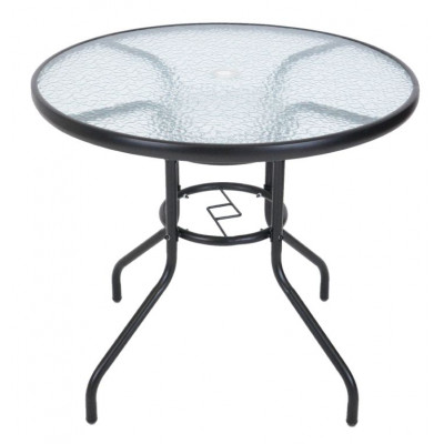 Záhradný stôl ZWMT Ø 80 cm kovový so sklenenou doskou