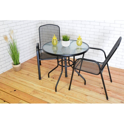 Záhradný stôl ZWMT Ø 80 cm kovový so sklenenou doskou