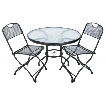 Záhradný stôl ZWMT Ø 80 cm kovový so sklenenou doskou