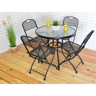 Záhradný stôl ZWMT Ø 80 cm kovový so sklenenou doskou