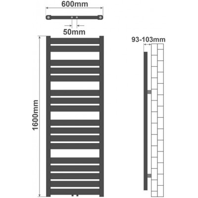 AQUAMARIN vertikál. kúpeľňový radiátor 160 x 60 cm, antracit