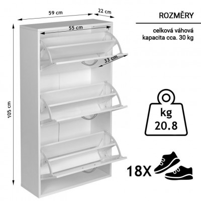 Miadomodo Výklopný botník biely - 59 x 105 x 22 cm