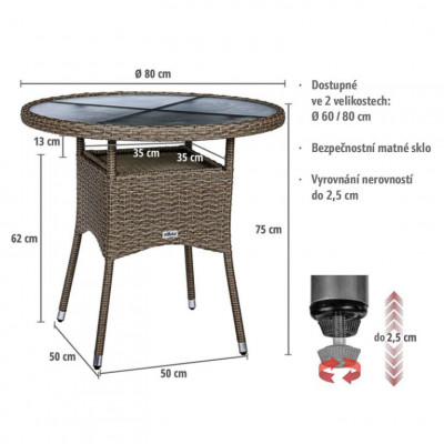 STILISTA  Polyratanový stolík, 80 x 80 x 75 cm, čierny