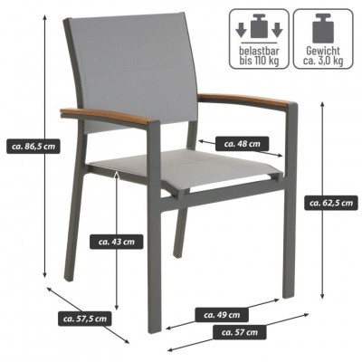 Záhradná stohovateľná stolička antracit,86,5x 57x57,5 ​​cm