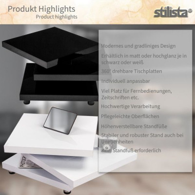 Stilista konferenčný stolík, 60 x 60 cm, čierny