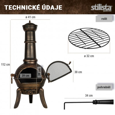 STILISTA Vonkajší záhradný krb, 112 cm, strieborno/sivý