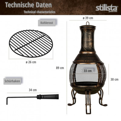 STILISTA Terasový krb, 89 cm, strieborno-sivý