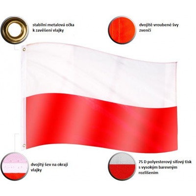 Vlajka Poľsko - 120 cm x 80 cm
