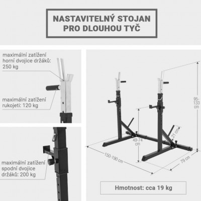 Gorilla Sports Nastaviteľný stojan na dlhú tyč, 190 cm