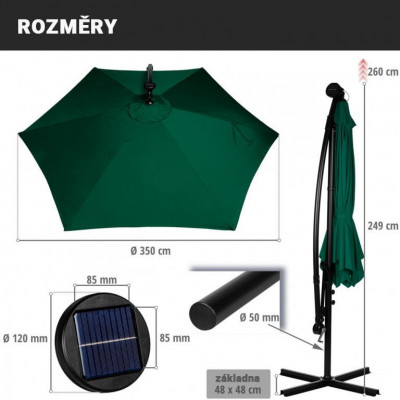 STILISTA záhradný slnečník s kľučkou 3,5 m, červený + LED