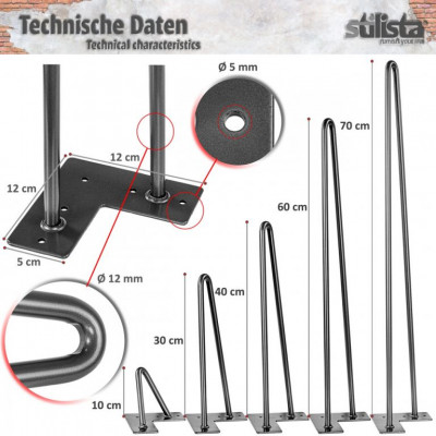 Nábytková noha z 2 tyčiek, 10 cm, strieborná