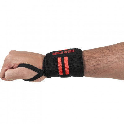 Gorilla Sports Bandáž na zápästie, čierna/červená, 2 ks