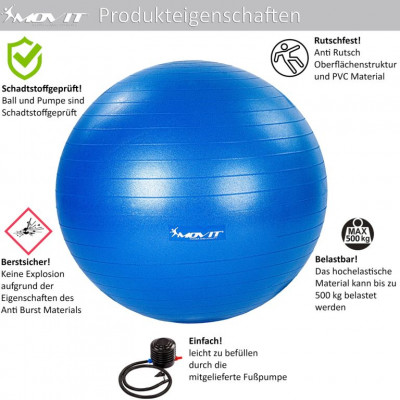 MOVIT Gymnastická lopta s nožnou pumpou, 55 cm, fialová