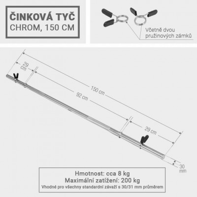 Gorilla Sports Činková tyč, 150 cm, chróm, 31 mm