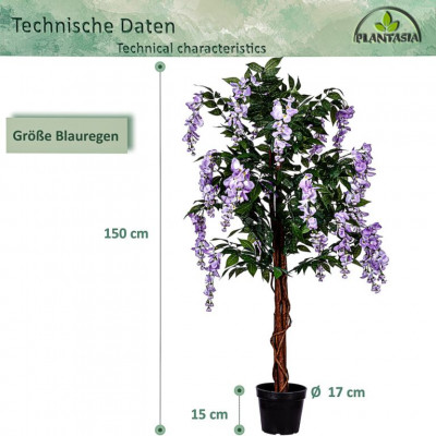PLANTASIA umelý strom, 150 cm, Wisteria, fialová