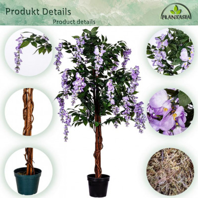 PLANTASIA umelý strom, 150 cm, Wisteria, fialová