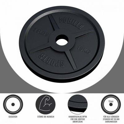 Gorilla Sports Záťažový kotúč 50/51 mm, liatina, 15 kg
