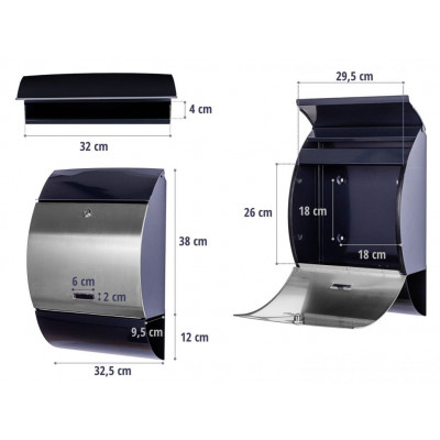 STILISTA poštová schránka so stojanom, oceľ, 33 x 17 cm