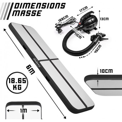 Physionics Airtrack nafukovacia žinenka, 4 m, čierna