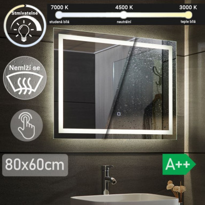 AQUAMARIN kúpeľňové zrkadlo s LED osvetlením 28 W, 80 x 60cm