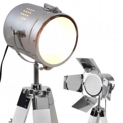 JAGO stojaca lampa s drevenou trojnožkou- biela matná