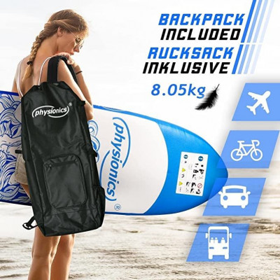 Physionics nafukovací paddleboard, 320 x 80 x 15 cm, modrý