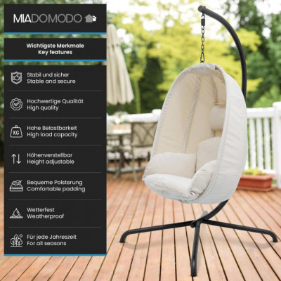 MIADOMODO závesné hojdacie kreslo béžové, nosnosť 160 kg