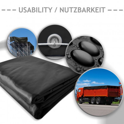 JAGO Plachta 650 g/m², hliníkové oká, čierna, 3 x 6 m