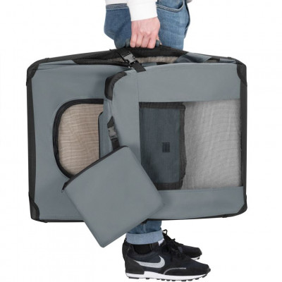 Skladací transportný box pre psov L s miskou a pelíškom, siv