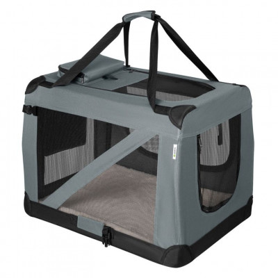 Skladací transportný box pre psov L s miskou a pelíškom, siv
