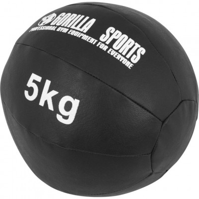 Gorilla Sports Kožený medicinbal, 5 kg, čierny