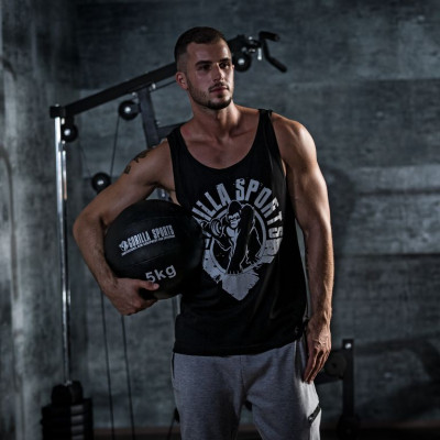 Gorilla Sports Kožený medicinbal, 5 kg, čierny