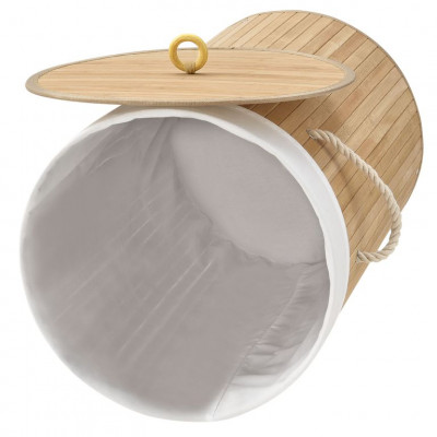 Bambusový kôš na bielizeň okrúhly 55 l s vekom a vakom