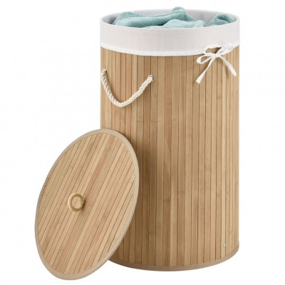 Bambusový kôš na bielizeň okrúhly 55 l s vekom a vakom