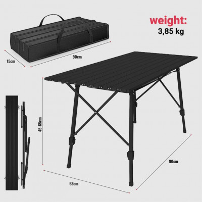 MIADOMODO Skladací stôl, 90 x 45 x 53 cm, čierny