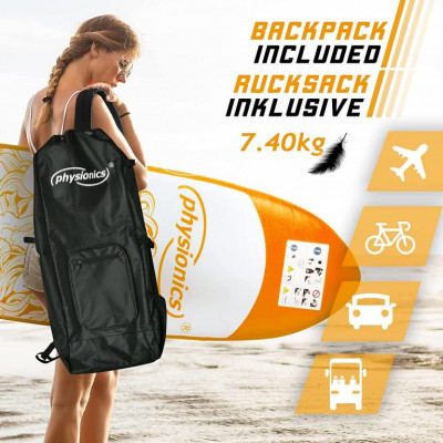 Physionics nafukovací paddleboard, 320 x 80 x 15 cm,oranžový