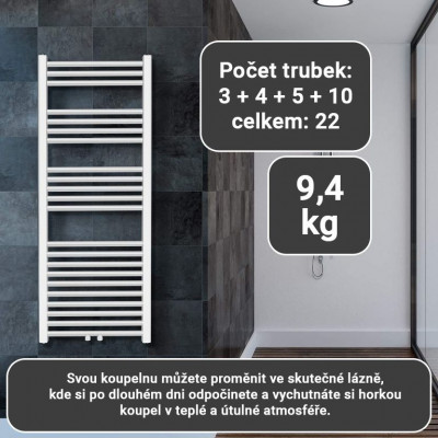 AQUAMARIN vertikálny kúpeľňový radiátor 140 x 60 cm, biely