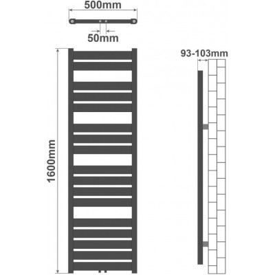 AQUAMARIN Vertikálny kúpeľňový radiátor, 1600 x 500 mm